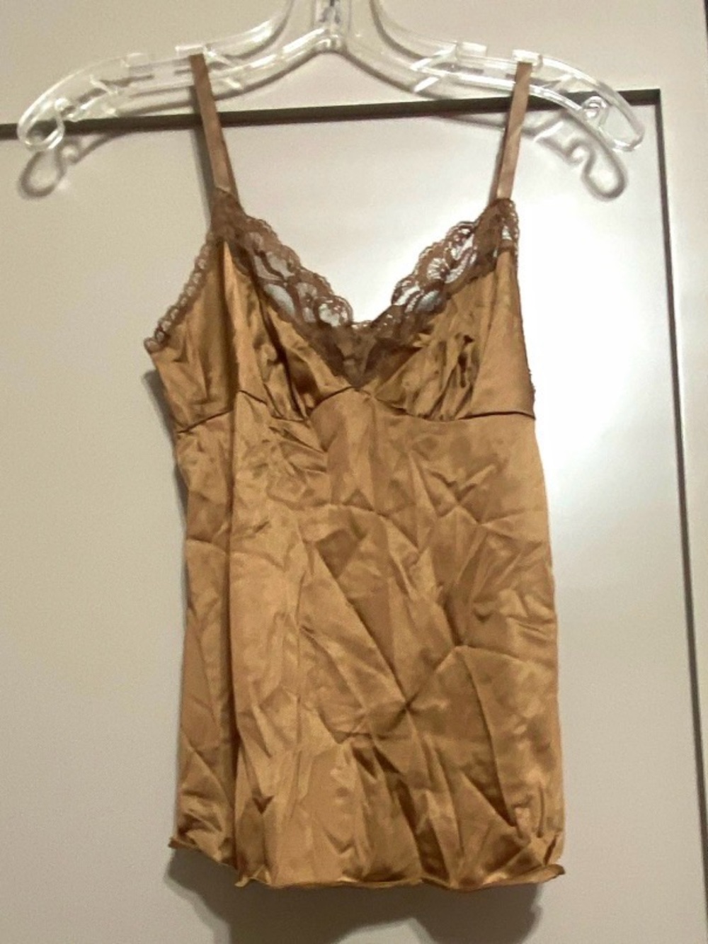 Vintage 60s 70s Vanity Fair Lace Camisole Brown Silk Shimmer Cami Top Petite XS